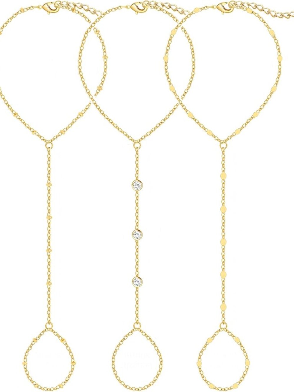 3PCS 14K Gold-Plated Hand Chain Bracelets for Women, Stack Bracelets Set Adjusta